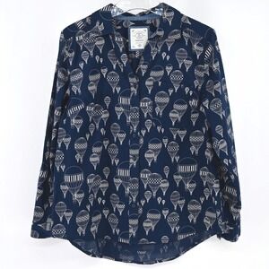 100% Cotton Hot-Air Balloon Print Button-Up Shirt Women's M Casual Vintage Style